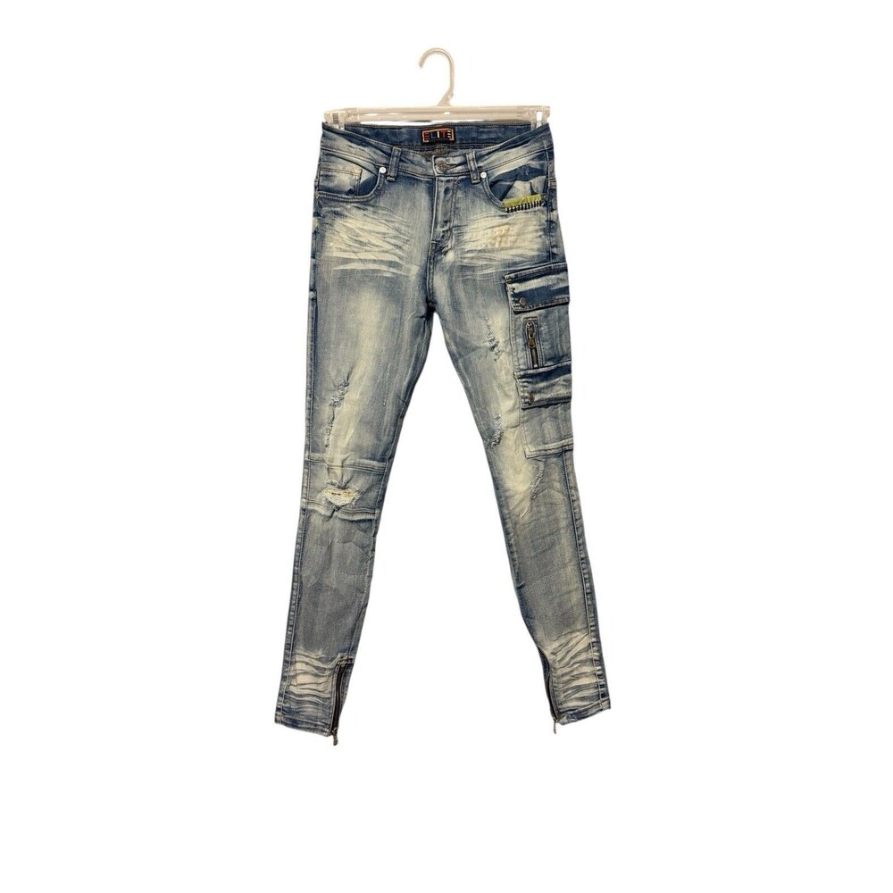 Elite Premium Denim Distressed Jeans Size 12/14 Blue Streetwear Grunge